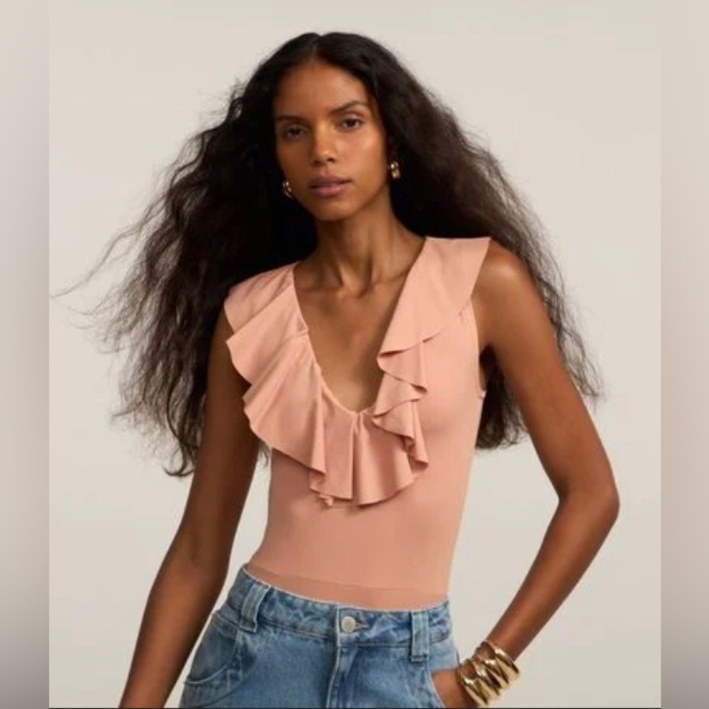 Vibrant Orange bodysuit Top with Elegant Ruffle Details
